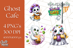 Ghost Café PNG Clipart, Cute Ghost Baristas Halloween Treats Product Image 1