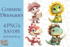 Dinosaur Costume Clipart, Cute Dinos in Halloween Outfits Product Image 1