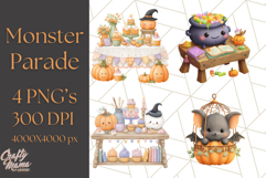 Halloween Costume Parade Clipart PNG with Monsters Clip Art Product Image 1