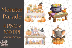 Halloween Costume Parade Clipart PNG with Monsters Clip Art Product Image 1