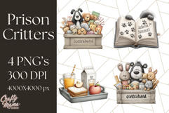 Cute Animals in Jail Clipart PNG, Funny Prisoner Critters Product Image 1