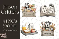 Cute Animals in Jail Clipart PNG, Funny Prisoner Critters Product Image 1