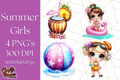 Chibi Summer Girls Clipart PNG, Bright Kawaii Summer Art Product Image 1