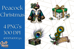 Peacock Christmas Clipart in Jewel Tones, Christmas Png Product Image 1