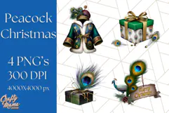 Peacock Christmas Clipart in Jewel Tones, Christmas Png Product Image 1