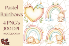 Pastel Plushie Rainbow Clipart PNG, Nursery Baby Animals Png Product Image 1