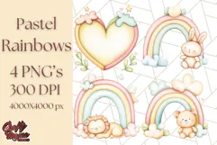 Pastel Plushie Rainbow Clipart PNG, Nursery Baby Animals Png Product Image 1
