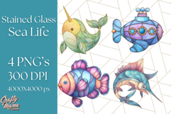 Stained Glass Sea Creatures PNG Clipart, Ocean Fantasy Product Image 1