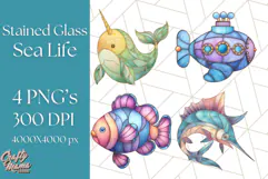 Stained Glass Sea Creatures PNG Clipart, Ocean Fantasy Product Image 1