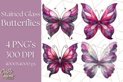 Stained Glass Butterfly PNG Colorful Clipart for Sublimation Product Image 1