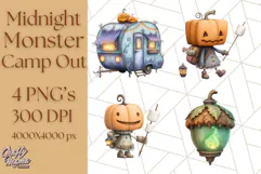 Midnight Monster Camp Out Clipart PNG, Halloween Png Product Image 1
