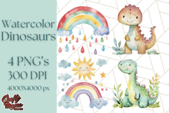 Watercolor Dinosaur and Rainbow PNG Clipart, Baby Nursery Product Image 1