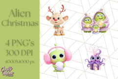 Alien Christmas Clipart, Cute Outer Space Holiday PNG Product Image 1
