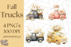Vintage Truck Pumpkin and Fall Flowers PNG Clipart, Autumn Product Image 1