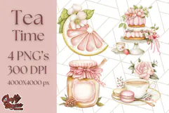 Pastel Tea Clip Art PNG with Sweets and Floral Accents Png Product Image 1