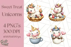 Cute Dessert Unicorn PNG Clipart with Cupcakes & Candies Product Image 1