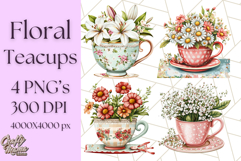 Vintage Floral Teacup Clipart PNG, Blooming Teacups Clip Art Product Image 1