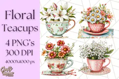 Vintage Floral Teacup Clipart PNG, Blooming Teacups Clip Art Product Image 1