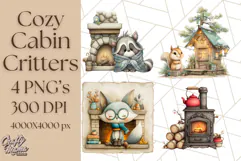 Cozy Cabin Critters Clipart PNG, Fall Animal Png Product Image 1
