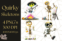 Quirky Skeleton Clipart PNG, Funny Halloween Bones Art Product Image 1