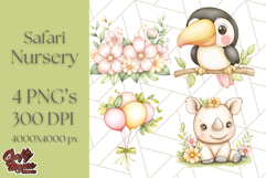 Pastel Safari Jungle Baby Animals PNG Clipart, Nursery Product Image 1