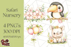 Pastel Safari Jungle Baby Animals PNG Clipart, Nursery Product Image 1
