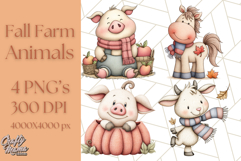 Fall Farm Animal Clipart, Autumn Barnyard PNG Illustrations Product Image 1