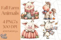 Fall Farm Animal Clipart, Autumn Barnyard PNG Illustrations Product Image 1