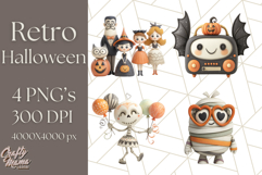 Retro Halloween Clipart Vintage PNG Graphics, 50s Holiday Product Image 1
