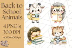 Cute Back to School Animals PNG Clipart with Books & Bags Product Image 1
