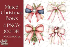 Muted Cozy Christmas Bows PNG Clipart, Winter Holiday Png Product Image 1