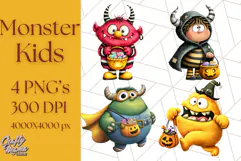 Monster Kids Clipart PNG, Cute Halloween Costume Art Product Image 1