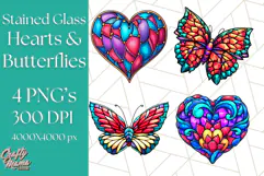 Stained Glass Hearts and Butterflies Clipart PNG Product Image 1