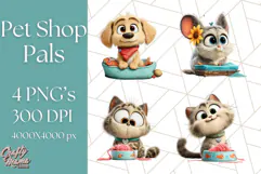 Pet Shop Clipart, Cute Big Eyed Animals, Kawaii Pets PNG Product Image 1