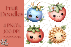 Fruit Doodles Clipart, Cute Cartoon Fruit PNG, Kawaii Food Product Image 1