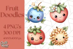 Fruit Doodles Clipart, Cute Cartoon Fruit PNG, Kawaii Food Product Image 1
