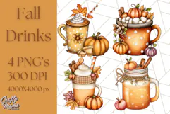 Fall Drink Clipart PNG, Cozy Autumn Cocoa and Latte Art Product Image 1