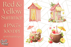 Strawberry Red Lemon Yellow Summer Clipart PNG, Summer Icons Product Image 1