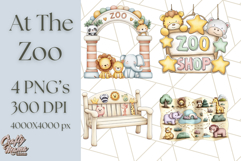 Tiny Zoo Friends Clipart, Cute Cartoon Zoo Animals PNG Product Image 1