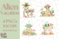 Alien Vacation Clipart PNG, Cute Summer Galaxy Art Clip Art Product Image 1