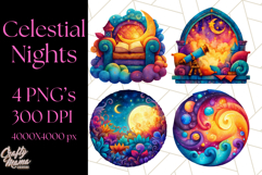 Whimsical Celestial Moon and Stars Clipart Constellation Png Product Image 1