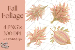 Fall Foliage Clipart PNG, Pink and Green Leaves Product Image 1