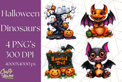 Bright Halloween Dinosaur PNG Clipart with Holiday Elements Product Image 1