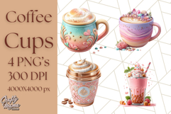 Pastel Coffee Mug Clipart PNG, Latte Iced Coffee Tea Cups Product Image 1