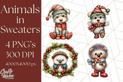 Christmas Animal Clipart, Festive Animals in Holiday Outfits Product Image 1