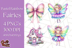 Pastel Fairy Clip Art PNG With Glitter, Rainbow Fairy Png Product Image 1