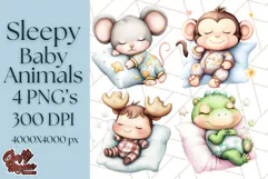 Sleeping Baby Animals PNG, Cozy Pajama Bedtime Clipart Png Product Image 1
