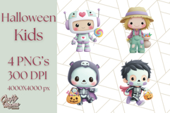 Kawaii Halloween Clipart Cute Kids and Candy Elements Png Product Image 1
