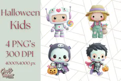 Kawaii Halloween Clipart Cute Kids and Candy Elements Png Product Image 1