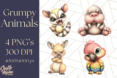 Adorable Angry Animals Clipart PNG, Cute Moody Faces Png Product Image 1
